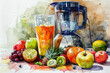 Juice and smoothie maker with many types of fruits.