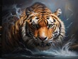 Digital Illustration of Big Cat Tiger at The River Forest