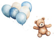 PNG Teddy bear run floating with a bubble balloon cute toy