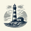 hand drawn lighthouse old engraving vector illustration style. lighthouse vintage illustration logo, emblem, icon old engraving style