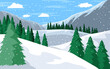 vector hand drawn flat winter landscape illustration