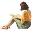 PNG Retro collage of a young girl sitting reading person human