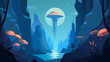 Descend into the depths of this aquatic world where the ocean floor is decorated with petrified trees and giant glowing jellyfish float gently