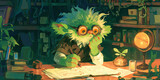 Fototapeta  - A mad scientist goblin is working on a potion in his laboratory.
