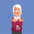 Shivering Old Lady Feeling Cold Vector Cartoon Character. Sad granny freezing unhappy with the low temperature
