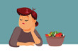 Overweight Woman Feeling Hungry During Diet Vector Illustration. Adult person fighting obesity trying to loose weight 
