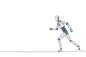 Poster - Single continuous line drawing smart robotic leisurely strolling. Habit to get rid of nervousness. Nervous when meeting big client. Light exercise for health. Tech. One line design vector illustration