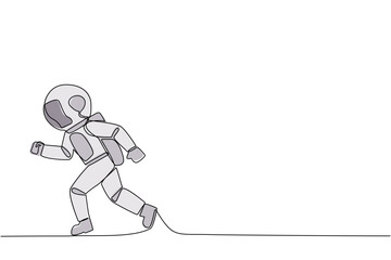 Poster - Single continuous line drawing astronaut doing light exercise. Running aims to maintain heart health. Astronaut with healthy life style. Good mental. Spaceman. One line design vector illustration