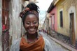 Portrait of a beautiful young african american woman smiling in the street