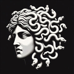 The Classic Depiction Of The Head Of The Gorgon Medusa From Ancient Mythology. A Gloomy Awesome Look Horror Fright.	