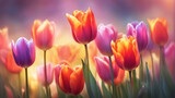 Fototapeta Tulipany - Red and orange tulips.	