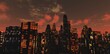 Beautiful evening city with skyscrapers at sunset, 3D rendering
