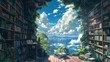 Anime Inspired Floating Library Unlocking Doorways to Fantastical Realms of Imagination and Adventure
