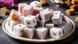 Traditional sweets, turkish delight on plate