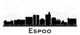 Fototapeta  - Espoo Finland city skyline silhouette with black buildings isolated on white. Espoo cityscape with landmarks. Business and tourism concept with modern and historic architecture.
