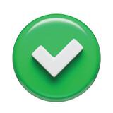 Fototapeta Pokój dzieciecy - 3D realistic tick check mark sign, green round shaped interface button. Yes or correct check mark in green circle. Validation concept, safe account, confirmed transaction three-dimensional vector