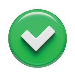 Fototapete - 3D realistic tick check mark sign, green round shaped interface button. Yes or correct check mark in green circle. Validation concept, safe account, confirmed transaction three-dimensional vector