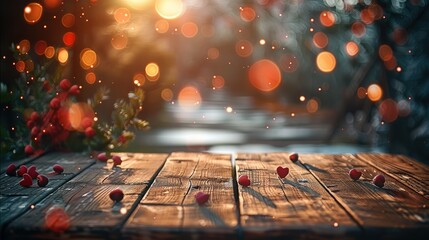 Aufkleber - Mockup empty wooden table for product display with valentine background. Generative AI.