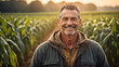 Portrait of a farmer in corn field at morning 