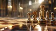 A classic chessboard bathed in strategic light, with powerful pieces (queen, rook) positioned for dominance, symbolizing calculated business moves.