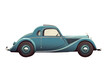 Retro car, side view, isolated on transparent background. Classic blue vintage  automotive PNG illustration. For  banner, collectors, posters, card.