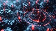 A digital fortress under siege, firewalls deflecting a swarm of malicious code, symbolizing the defense of a cyber realm.3D rendering