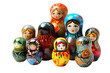 russian dolls in the snow isolated on white background