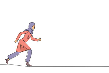 Poster - Single one line drawing Arabian businesswoman leisurely strolling. Habit to get rid of nervousness. Nervous when meeting big client. Light exercise for health. Continuous line graphic illustration