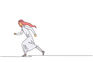 Poster - Single one line drawing Arabian businessman doing light exercise. Running aims to maintain heart health. Businessman with healthy life style. Good mental. Continuous line design graphic illustration