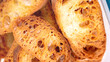 Close-up of baguette croutons, Toasts, bruschetta from sliced baguette, close up view, Toasted baguette slices isolated on white background close up. Toast, crouton. Top view.