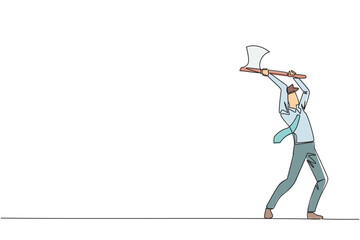 Fototapete - Single continuous line drawing young active businessman swinging an axe. Style like a lumberjack. Strong. Muscular. Powerful. Sports for physical health. Awareness. One line design vector illustration