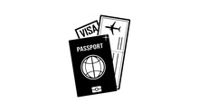 Passport Visa, Air Ticket, Emblem, Black Isolated Silhouette