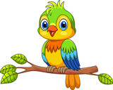 Fototapeta  - Cartoon Cute parrot on a tree branch 