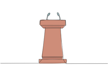 Poster - Single continuous line drawing podium with two microphones. Usually used in speech or oration. Also work for press releases. Podium can also be used for debate. One line design vector illustration