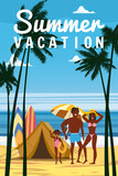 Fototapeta  - Poster Happy Family vacation on the resort tropical beach