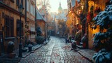 Fototapeta Fototapeta uliczki - Historic Streets: Photograph narrow cobblestone streets lined with historic buildings