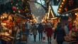 A charming holiday market bustling with shoppers, browsing stalls filled with handcrafted gifts and seasonal treats. 8k, realistic, full ultra HD, high resolution, and cinematic