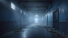 Experience The Spine-chilling Sensation Of Wandering Through A Deserted Prison Cell Corridor Room At Night, As This Unnerving 4K Looping Video Plunges You Into A World Of Fear And Uncertainty