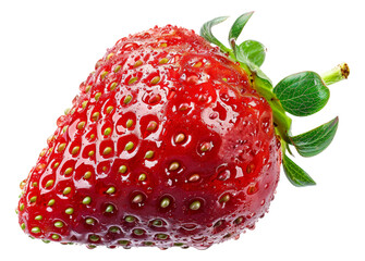 Wall Mural - Ripe strawberry with water droplets close-up isolated on transparent background