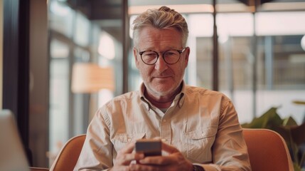 Poster - Senior Man Using Smartphone