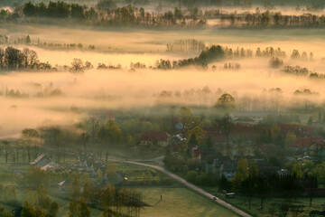 Wall Mural - misty landscape of a mountain valley.,karkonosze,poland