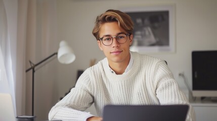 Canvas Print - Man Working on Laptop at Home