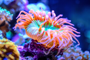 Wall Mural - Colorful sea anemone thriving in vibrant coral reef ecosystem, showcasing marine beauty