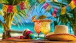 Tropical Beach Party Celebration with Colorful Decorations and Cocktails