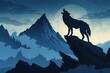 Wolf in the mountains,  Landscape with a wolf,  Vector illustration