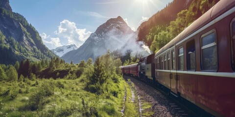 Poster - The train is surrounded by trees and the landscape is serene and peaceful