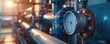 System pressure gauge close up . Boiler and valve expansion tank system
