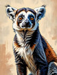 Lemur portrait painting, Abstract animal painting, rustic brush strokes vintage retro, wild life illustration, nature rare