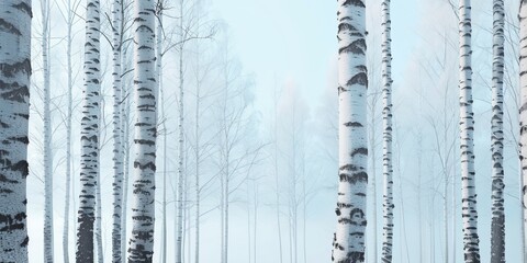 Wall Mural - Nordic Forest: A minimalist scene of tall, white birch trees