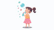Little standing girl kid blowing bubbles holding ring